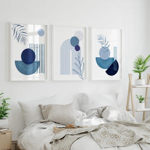Stampe artistiche da parete Boho blu, set da parete galleria, arredamento blu per la casa, set di 3 stampe, arte da parete per soggiorno, stampe da parete per camera da letto, arredamento per ufficio