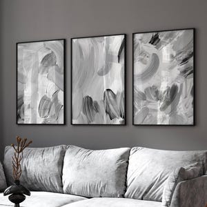 Arte de pared gris, impresiones abstractas de gran tamaño, decoración del hogar en gris, juego de galería de 3, impresiones para la sala de estar, decoración del dormitorio, arte de pared de oficina, impresiones para el pasillo