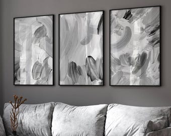 Grey Abstract Wall Art Prints - Gallery Set of 3