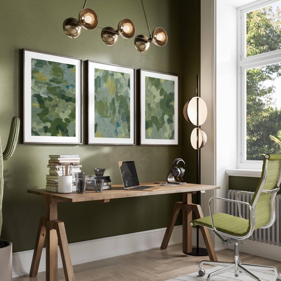 Green Abstract Wall Art Prints - Set of 3 - Contemporary Home Decor - Etsy
