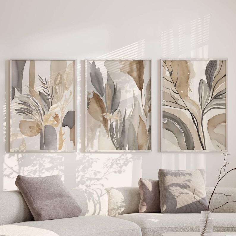 Neutral wall art, set of 3, modern abstract room decor, living room wall art, hallway prints, bedroom decor, Autumn neutral home decor image 1