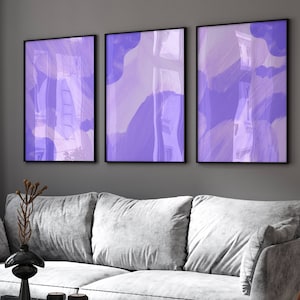 Purple Abstract Wall Art Prints: Set of 3, Lilac Home Decor