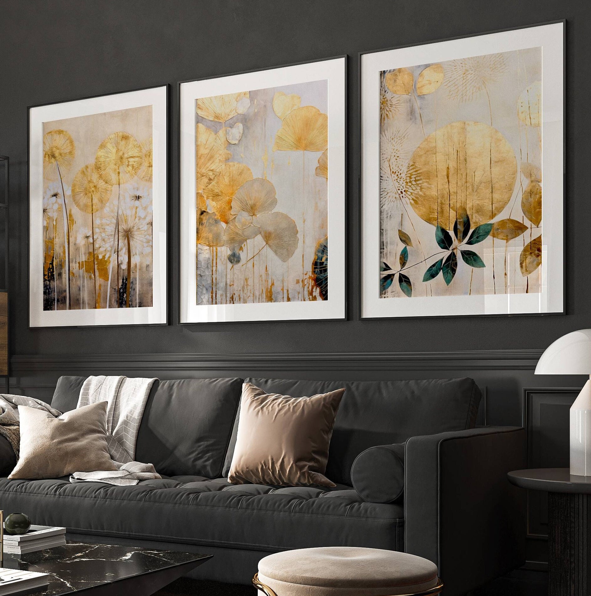 Summer Melody Wandbild „Herbstwald“ – 2-teilige Leinwand, Gold-grau, Modern & Fertig Zum Aufhängen