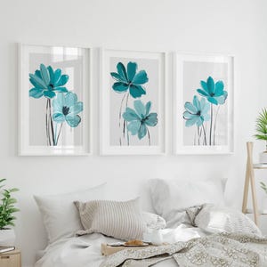Wintertaling kunst aan de muur, groenblauw prints, set van 3, moderne kunst, groenblauw woonkamerdecor, eetkamerkunst, halprints, kunst boven het bed, kantoorinrichting