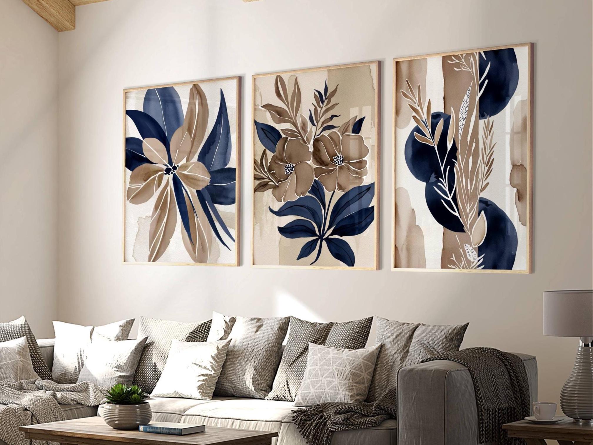 Abstract Plant Art Prints: Navy Blue & Taupe Brown, Set of 3 - Etsy