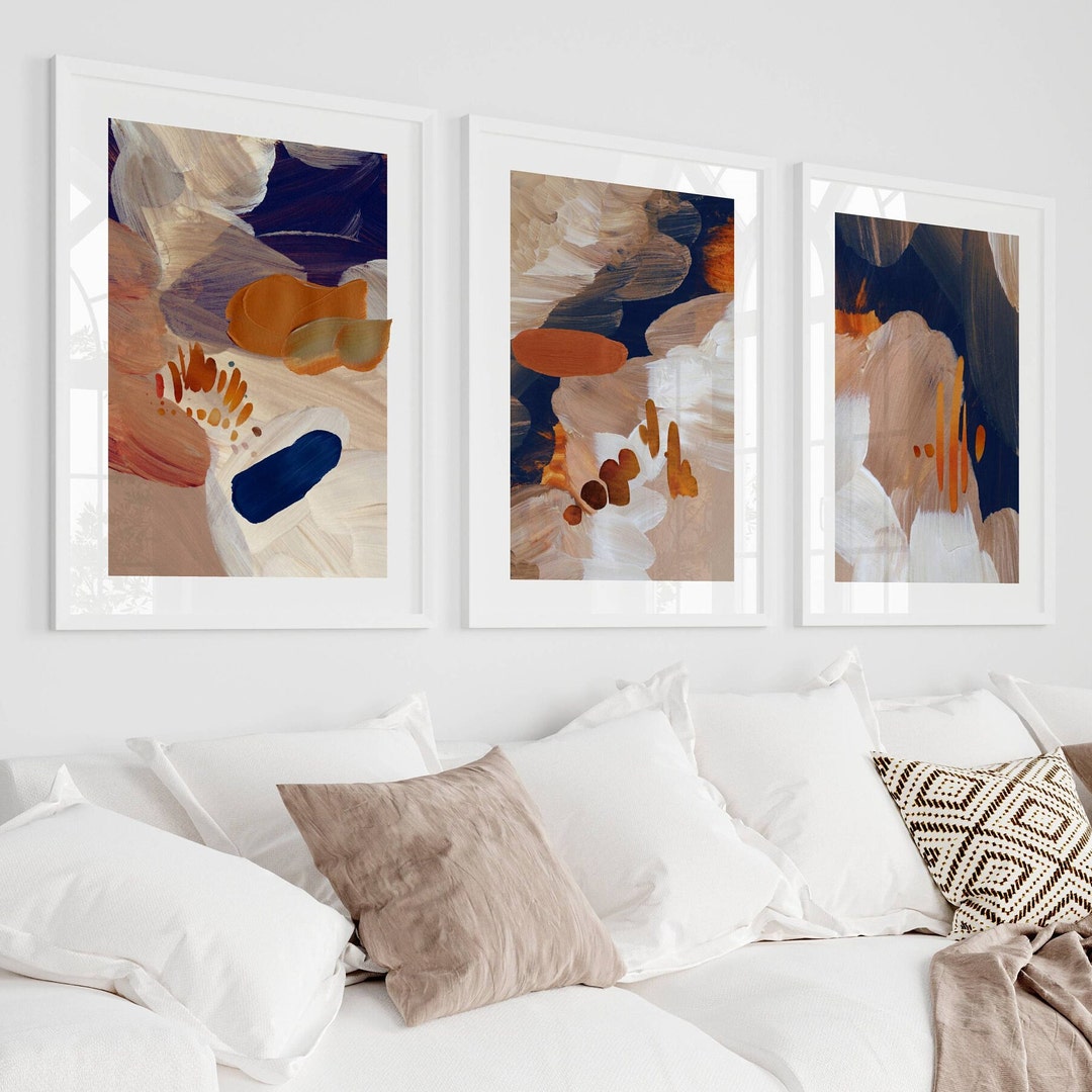 Navy and Orange Abstract Wall Art, Autumn Decor, Fall Decor, Navy Blue