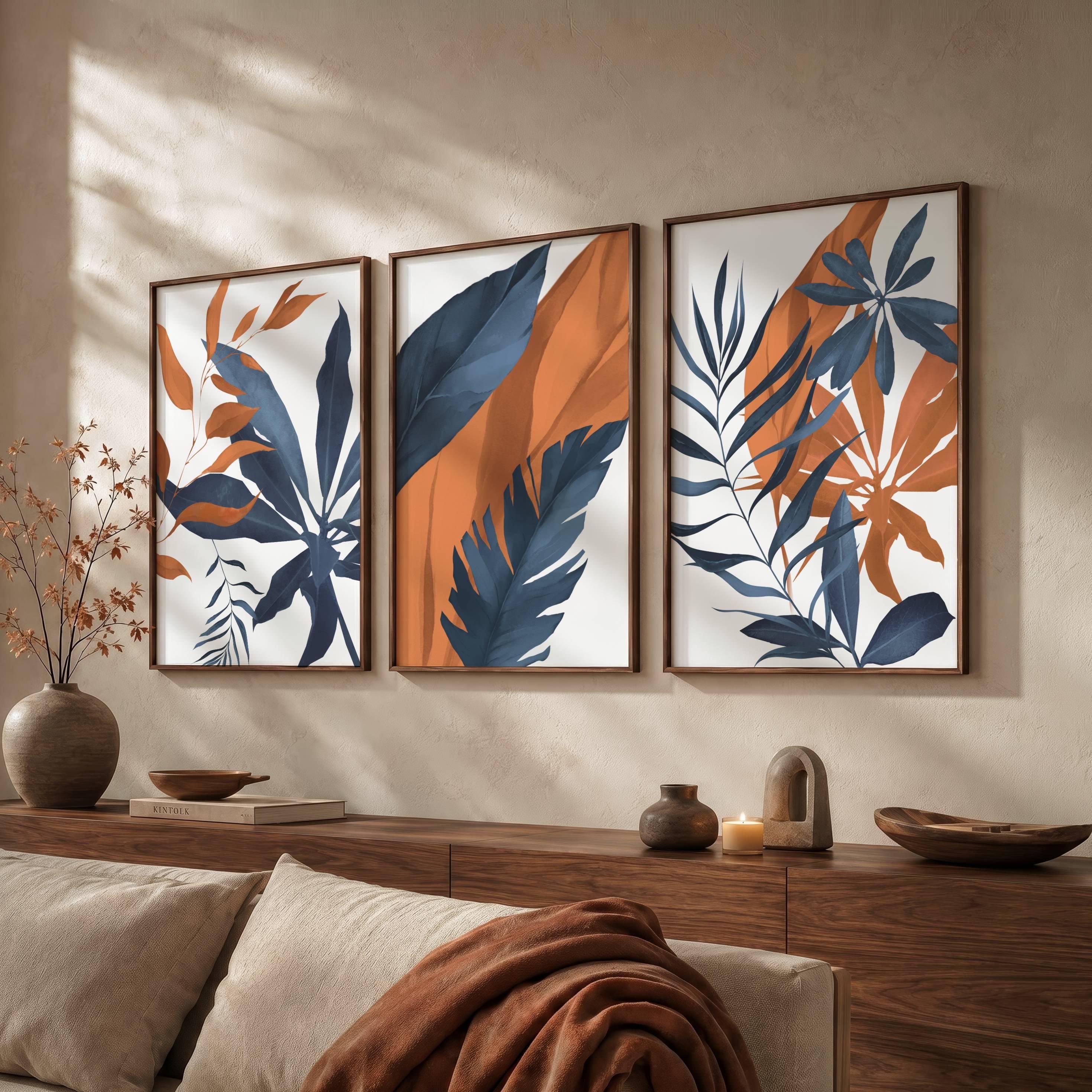Burnt Orange & Navy Botanical Prints - Set of 3 - Etsy