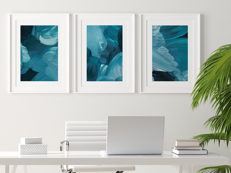 Teal Wall Art Set of 3 Prints Living Room Wall Art Hallway Etsy UK