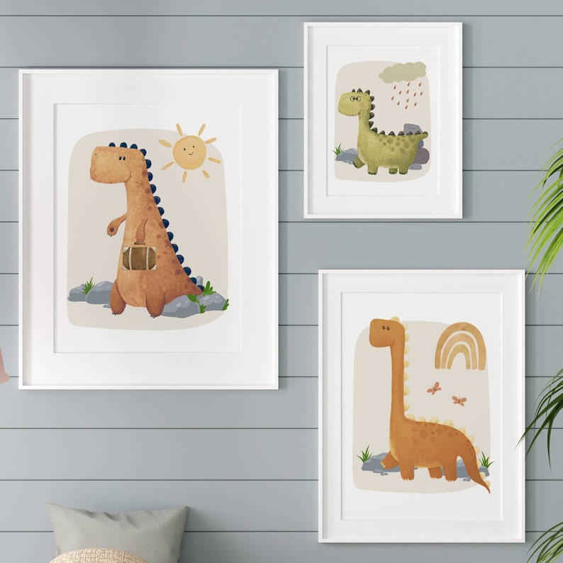 Dinosaur Nursery Prints: Set of 3, Boys Room Wall Art - Etsy