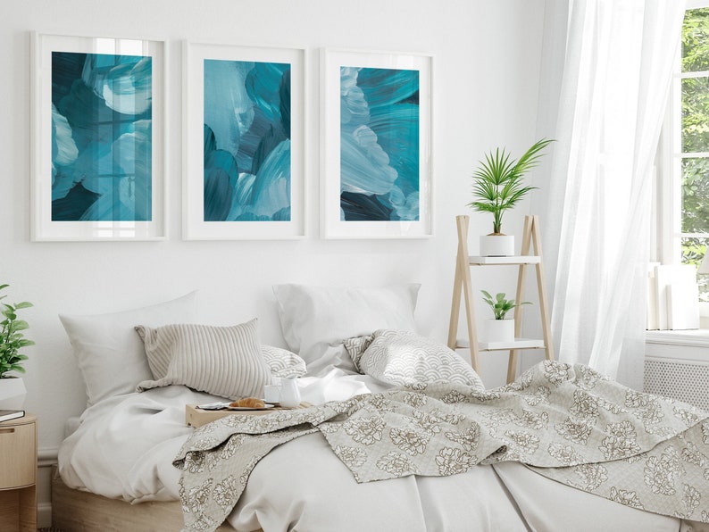 Teal Wall Art Set of 3 Prints Living Room Wall Art Hallway Etsy UK