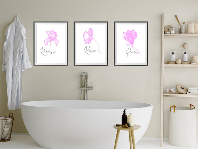Bathroom Prints Pink Bathroom Wall Art Set of 3 Bathroom - Etsy