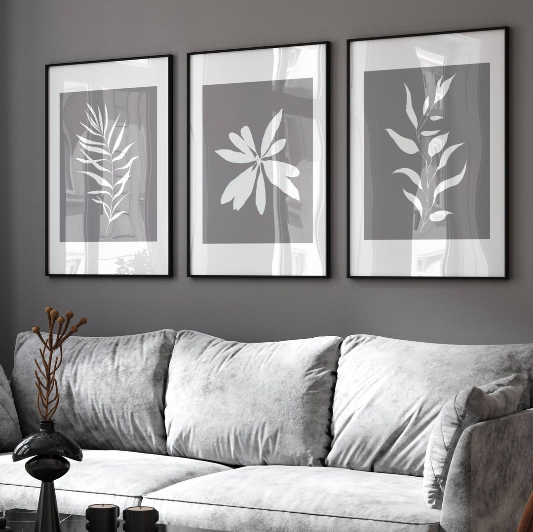 Grey Wall Art, Botanical Prints, Minimalist Decor, Set of 3 Prints ...