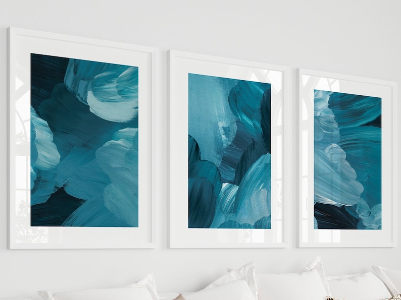 Teal Wall Art Set of 3 Prints Living Room Wall Art Hallway Etsy UK