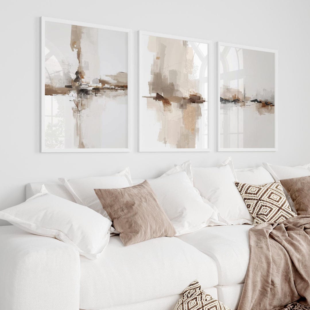 Neutral Abstract Wall Art Prints - Set of 3 - Taupe Living Room Decor ...