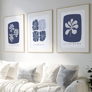 Arte murale blu, grandi stampe di Matisse, stile moderno di metà secolo, decorazioni per camera da letto blu, stampe per soggiorno, arte murale francese, arte per corridoio, regalo per la nuova casa