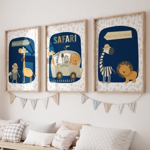 Stampe da parete per bambini in stile safari, stampe per bambini in stile boho, stampe da parete blu per bambini, decorazioni per la sala giochi, bambini in stile safari, decorazioni per bambini in stile boho, regalo per neonati