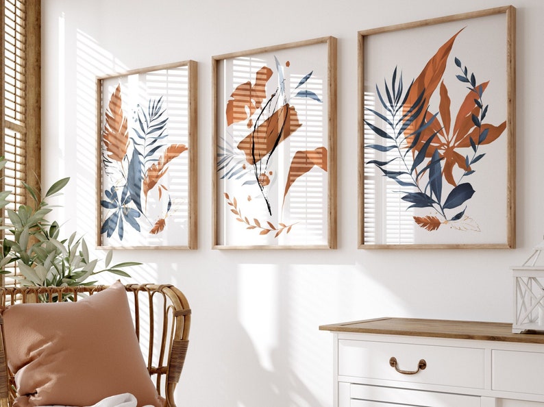 Navy Blue & Burnt Orange Plant Prints Gallery Wall Set of 3 Etsy UK