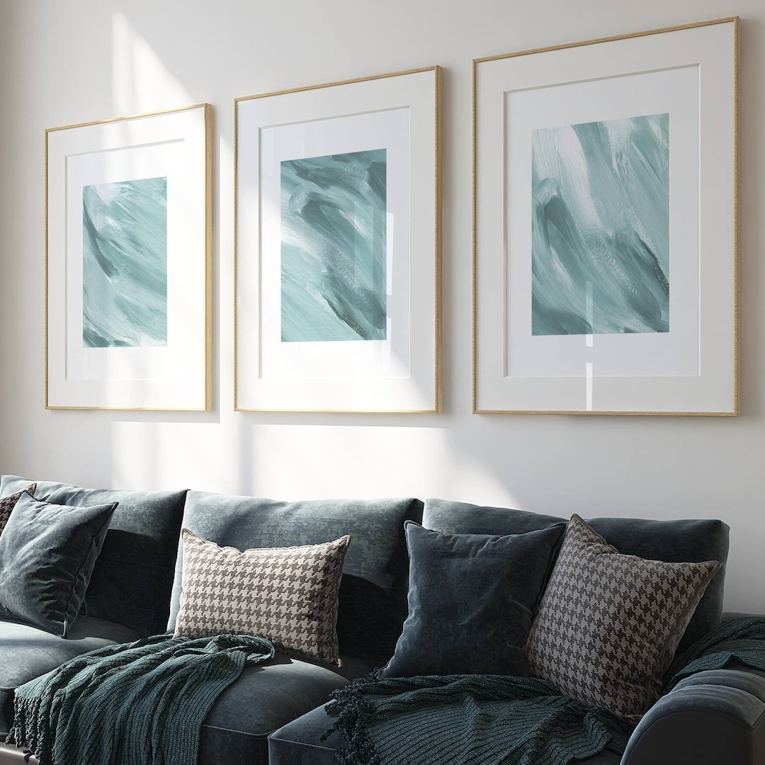 Duck Egg Blue Prints, Duck Egg Blue Home Decor, Set of 3, Abstract