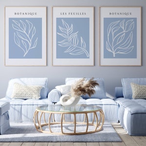 Arte murale blu, metà secolo moderno, grandi stampe d'arte di Matisse, arte murale di Matisse, set di 3, arredamento francese, arte murale per il soggiorno, arredamento per la casa blu