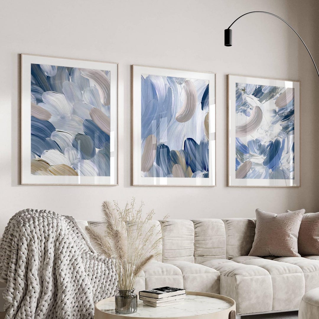 Blue Abstract Wall Art Prints - Set of 3 - Modern Home Decor - Etsy UK