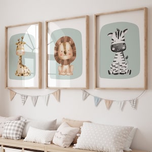 Arte murale per bambini in stile safari, stampe per bambini in stile boho, arte murale per bambini in stile verde tenue, decorazioni per la sala giochi, bambini in stile safari, decorazioni per bambini in stile boho, regalo per neonati
