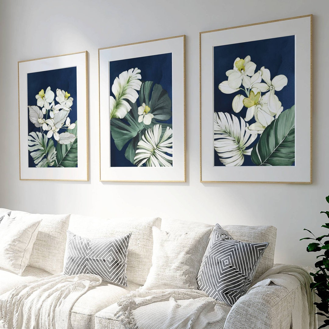 Navy Wall Art Prints: Living Room Decor, Above Bed Art, Set of 3 - Etsy