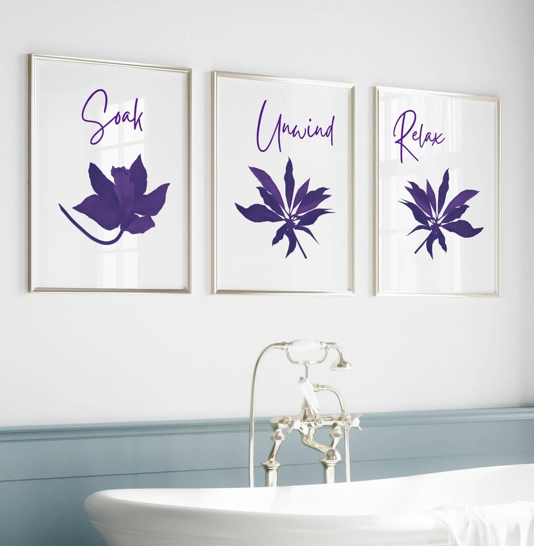 Purple Bathroom Prints, Purple En Suite Wall Art, Set of 3 Bathroom ...