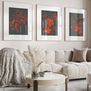 Grey and burnt orange abstract wall art, grey orange modern home decor, dining room wall art, living room prints, bedroom decor, modern art