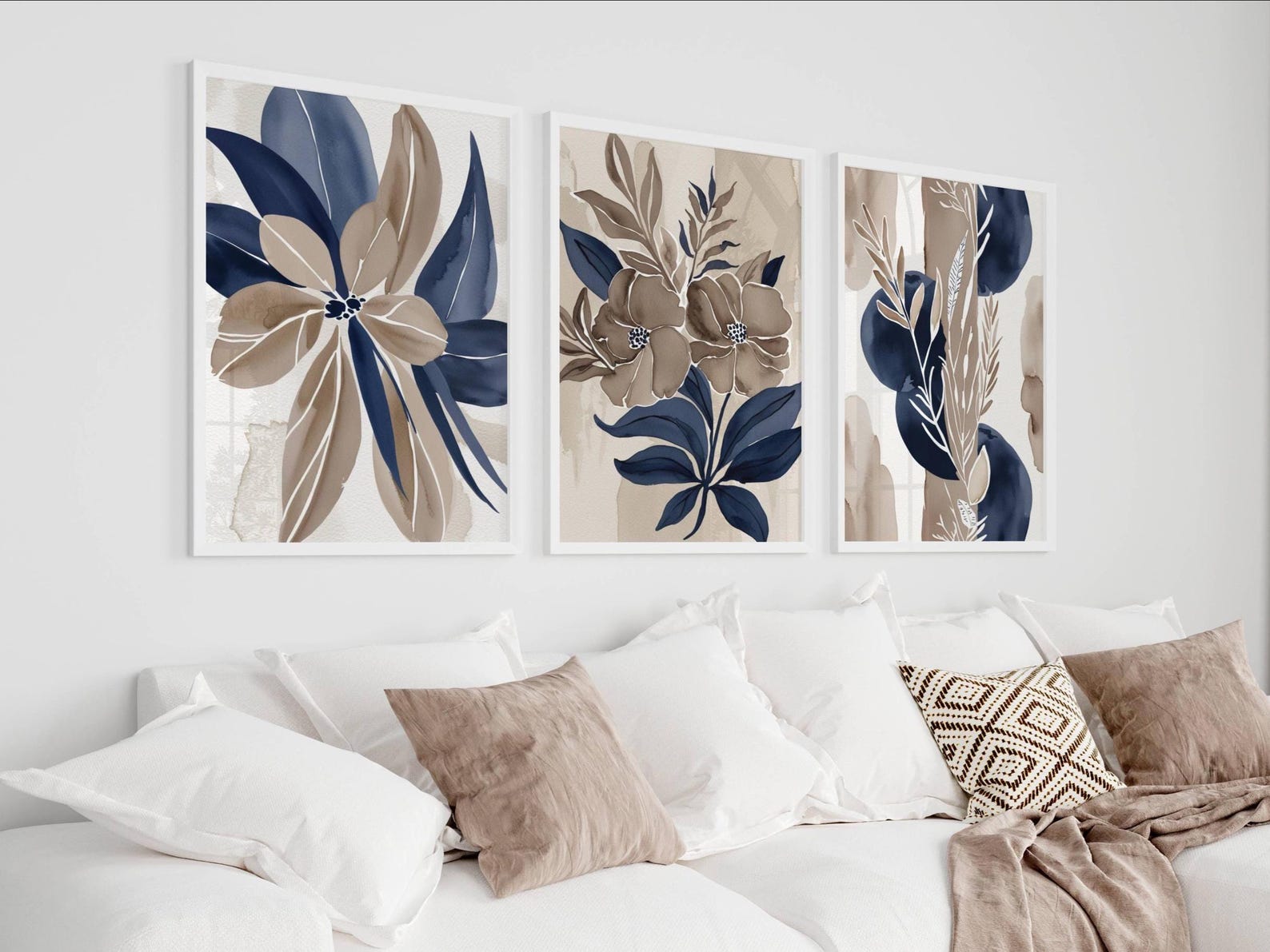 Abstract Plant Art Prints: Navy Blue & Taupe Brown, Set of 3 - Etsy