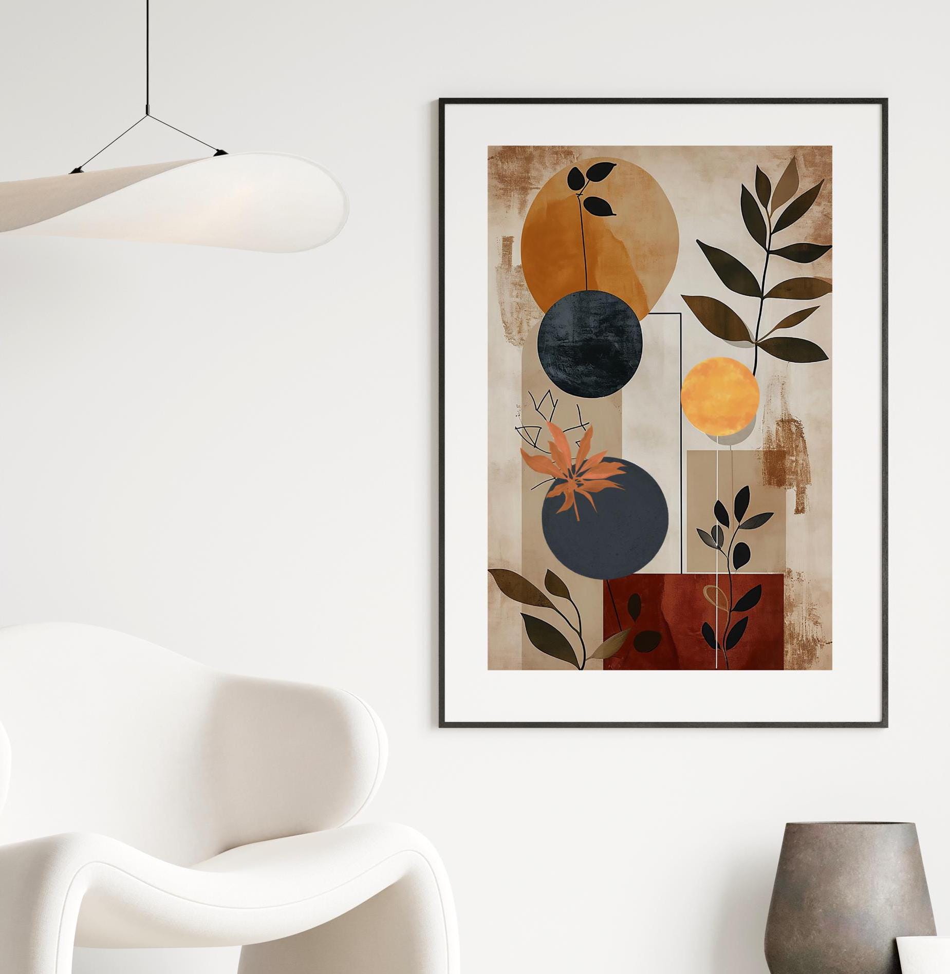 Boho Botanical Wall Art Prints: Abstract Navy Terracotta Set of 3 ...