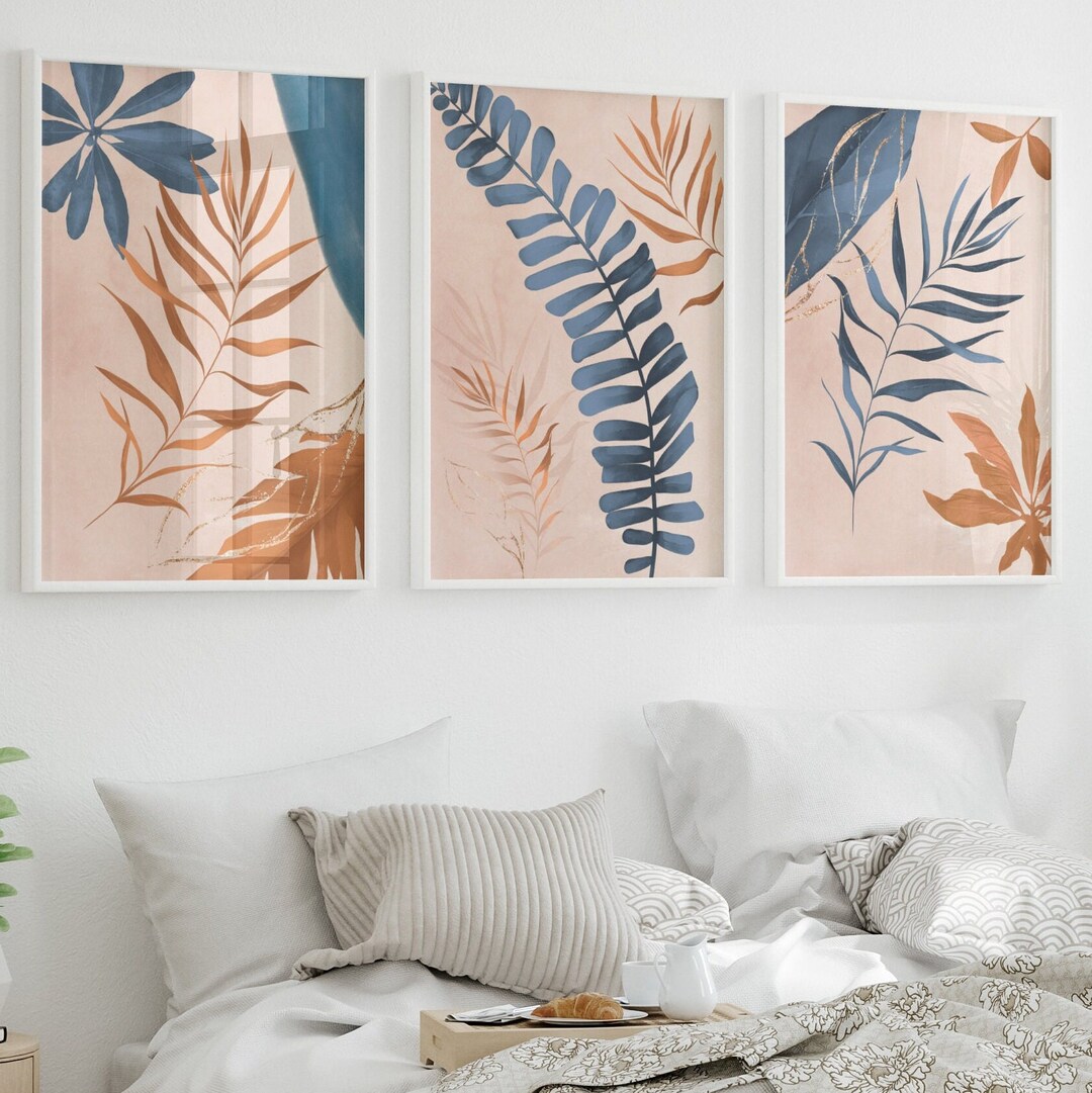 Navy and Blush Pink Wall Art Prints Gallery Wall Art Living Etsy