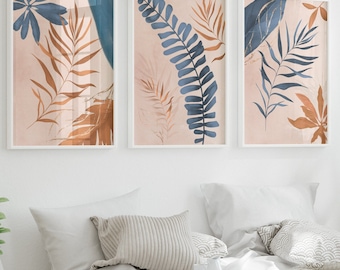 Navy and Burnt Orange Wall Art Prints: Living Room Gallery Set