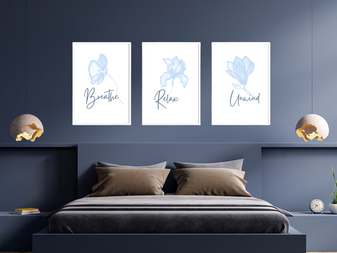 Bathroom Prints Blue Bathroom Wall Art Set of 3 Bathroom Etsy