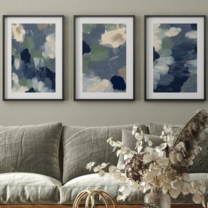 Blue and Green Abstract Wall Art Prints: Serene Home Decor, Set of 3 - Etsy