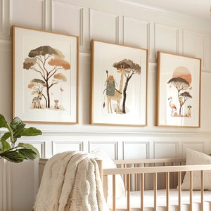 Stampe per camerette con tema safari, stampe da parete per camerette con tema neutro, set di 3 stampe, animali del safari, decorazioni per camerette per bambini piccoli, camerette con tema neutro, regalo per neonati