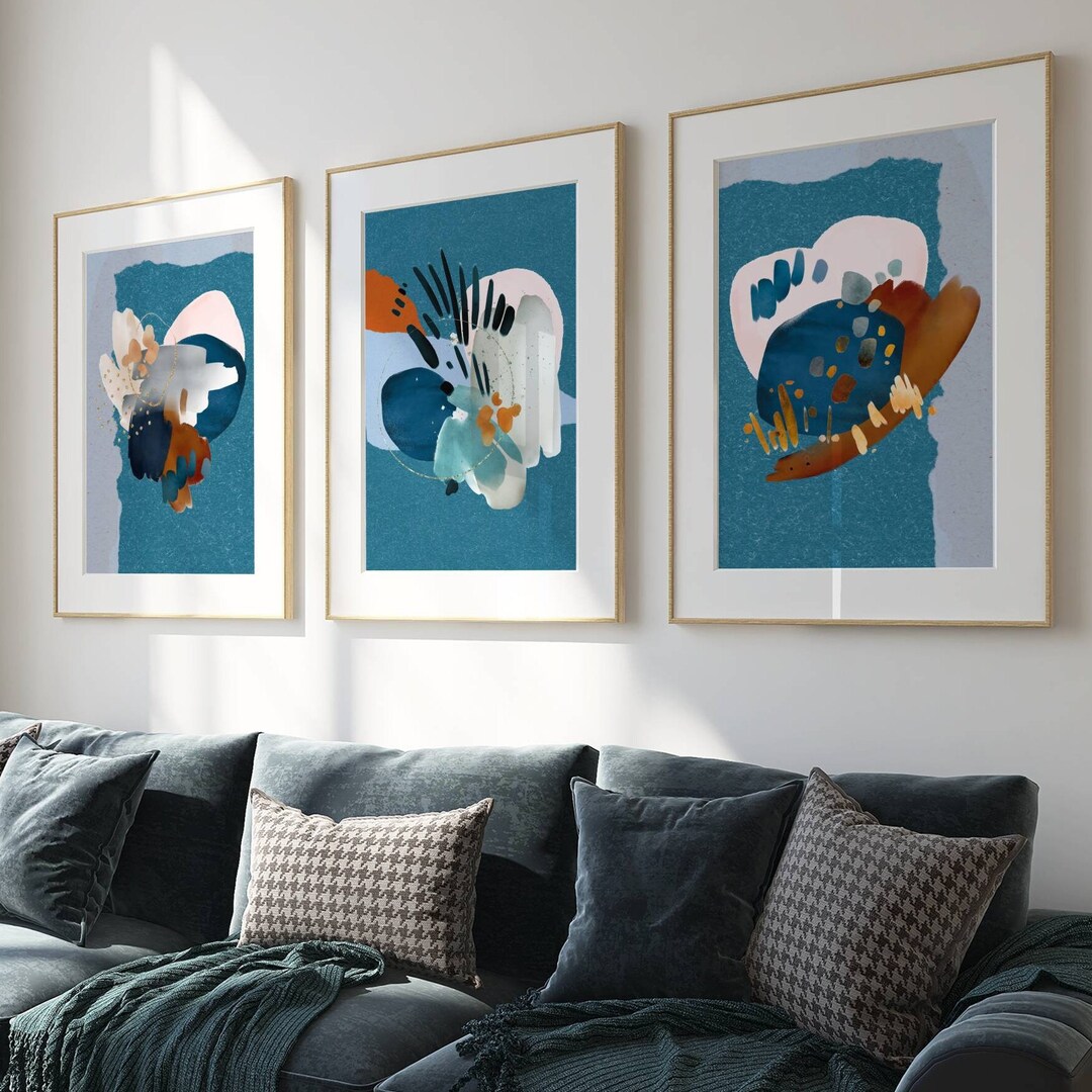 Teal Abstract Wall Art Prints, Gallery Wall Art, Living Room Wall Art