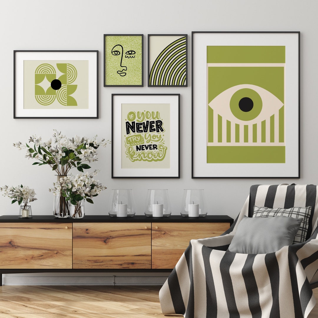Green Abstract Gallery Wall Art Prints - Modern Home Decor, Set of 5 - Etsy