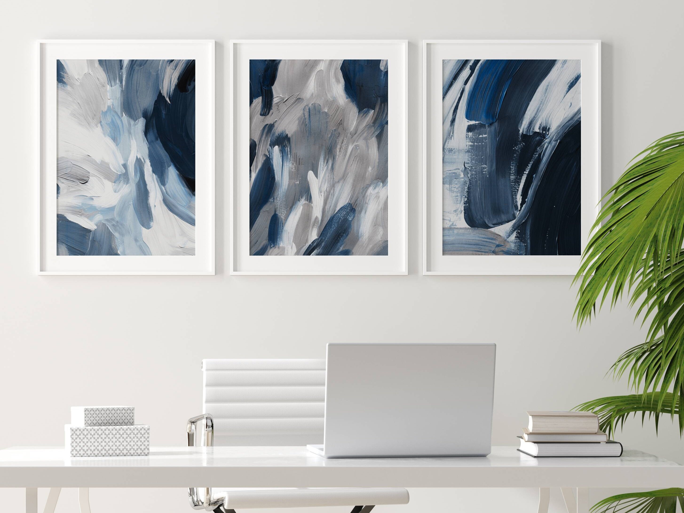 Blue Abstract Wall Art Prints - Set of 3 - Modern Home Decor - Etsy