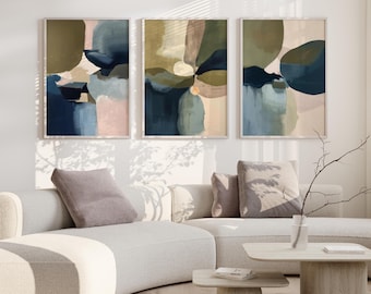 Stampe artistiche da parete astratte blu navy: arredamento moderno per la casa, set da 3