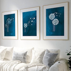 Teal wall art, wildflower prints, teal home decor, set of 3, modern art, teal living room, dining room art, bedroom decor, office prints