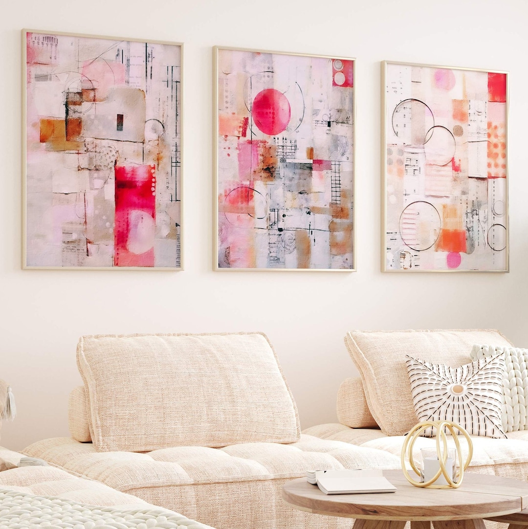 Pink Wall Art, Modern Abstract Prints, Pink Home Decor, Living Room ...