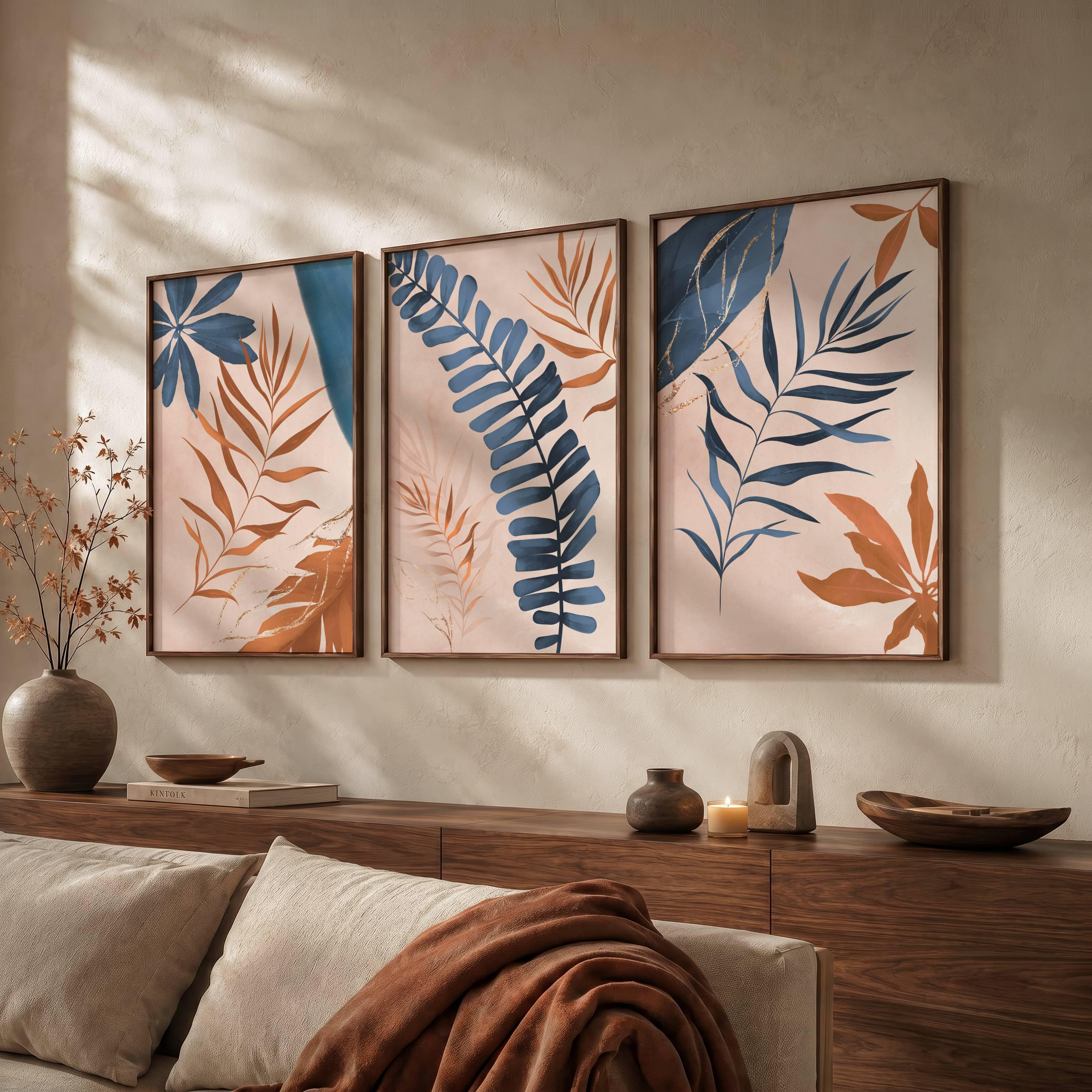 【 L出品 】 50×40cm size art Navy and Burnt Orange Wall Art Prints: Living Room Gallery Set - Etsy