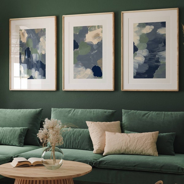 Blue and green wall art, blue green prints, abstract wall art, blue green home decor, living room decor, bedroom decor, hallway prints