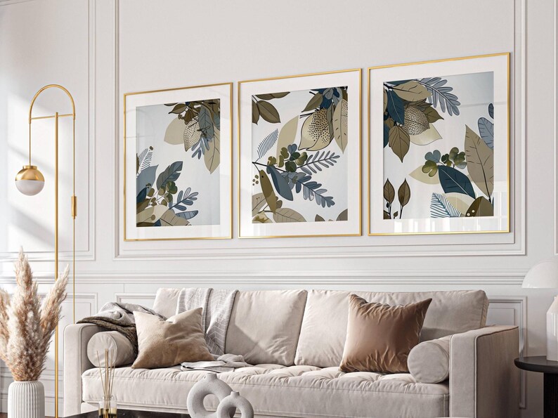 Abstract Plant Art Prints: Navy Blue & Sage Green, Set of 3 - Etsy