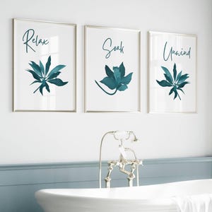 Teal bathroom prints, teal bathroom decor, set of 3 shower room prints, teal en-suite wall art prints, shower room prints, bathroom wall art