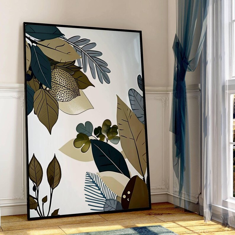 Abstract Plant Art Prints: Navy Blue & Sage Green, Set of 3 - Etsy