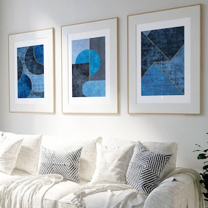 Stampe da parete blu, stampe da parete astratte di grandi dimensioni, set da 3, stampe da parete per soggiorno, stampe da parete per camera da letto, decorazioni per la casa blu, stampe da camera da letto per adolescenti