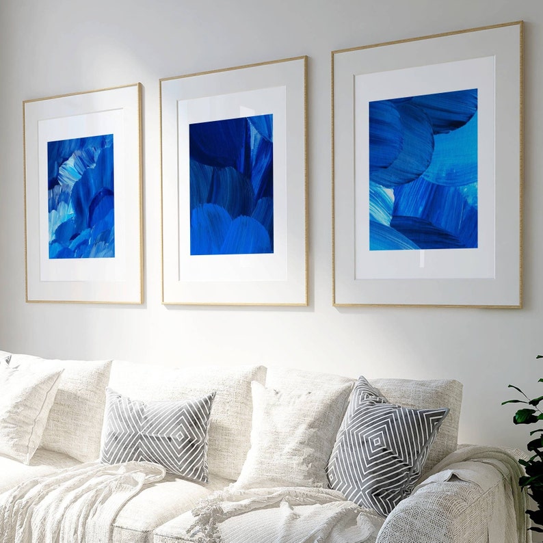 Electric Blue Abstract Wall Art Set of 3 - Modern Home Decor - Etsy