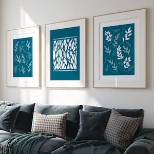 Wintertaling kunst aan de muur, groot formaat botanische prints, bladkunst aan de muur, groenblauw kamerinrichting, woonkamer prints, groenblauw slaapkamerinrichting, kunst aan de muur eetkamer