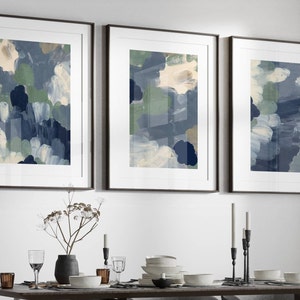 Blue and Green Abstract Wall Art Prints: Serene Home Decor, Set of 3 - Etsy